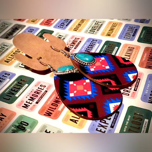 Aztec Charm Wood Earrings - Picture 1 of 3